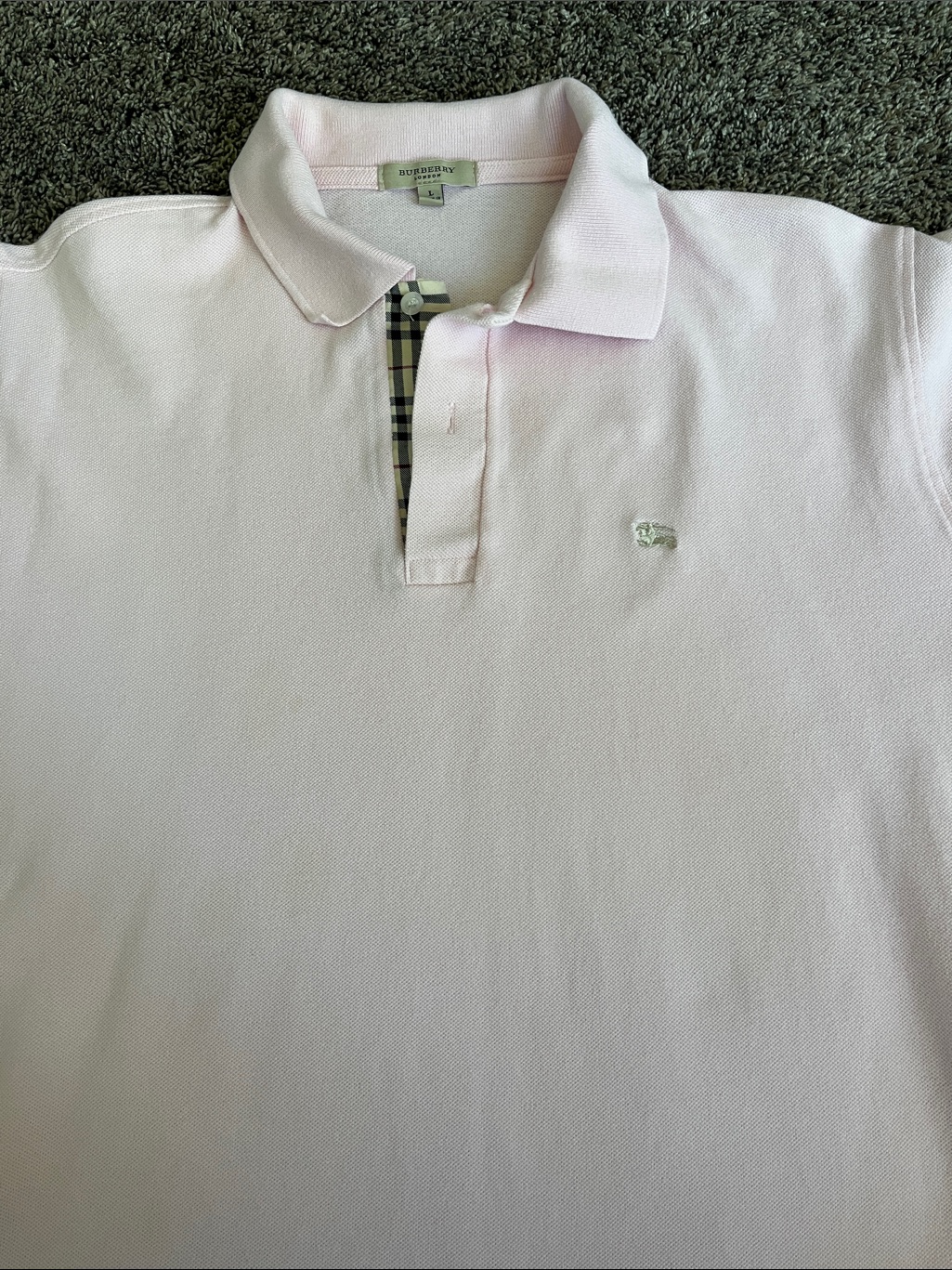 Burberry Pale Pink Men’s Polo With Check Placket. Mens. Large. Excellent!